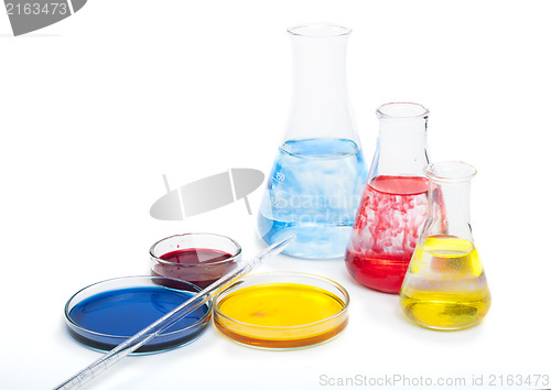 Image of Laboratory equipment and color chemicals