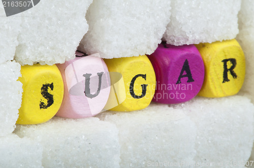 Image of Sugar lumps and text