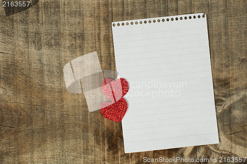 Image of Red hearts and white paper sheet