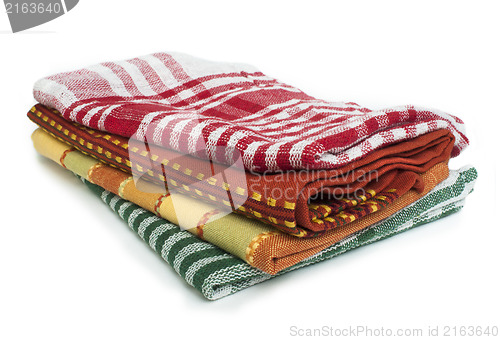 Image of Colorful kitchen towels white isolated