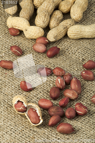 Image of Closeup Peanuts on burlap
