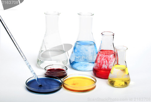 Image of Laboratory equipment and color chemicals
