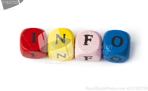 Image of Word info on multicolored wooden cubes