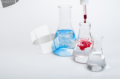 Image of Laboratory equipment and color chemicals