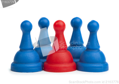 Image of Red and blue game pawns white isolated