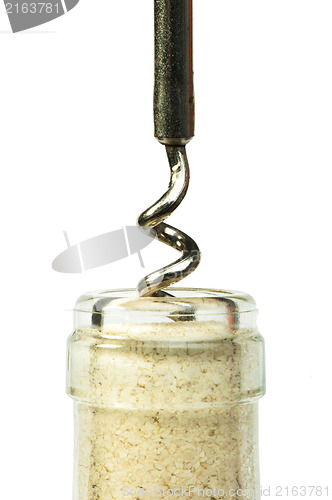 Image of A bottle of white wine and a corkscrew