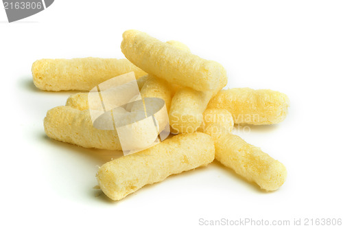 Image of Corn snacks white isolated