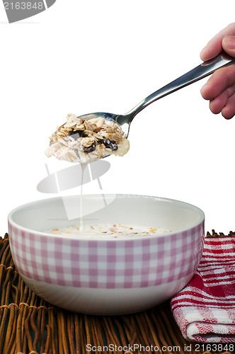 Image of Muesli breakfast in a bow and spoon