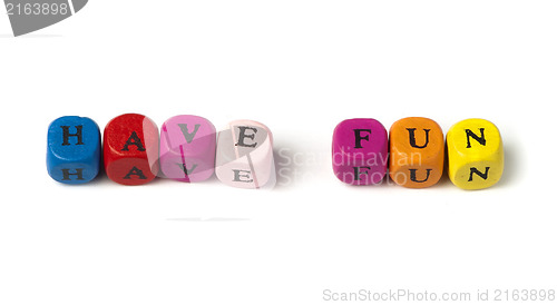 Image of Words have fun on multicolored wooden cubes