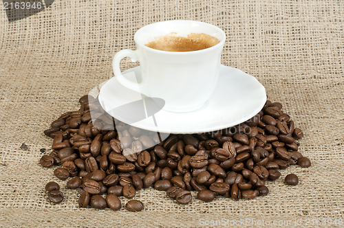 Image of Cup of coffee and coffee beans