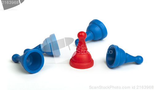 Image of Red and blue game pawns white isolated