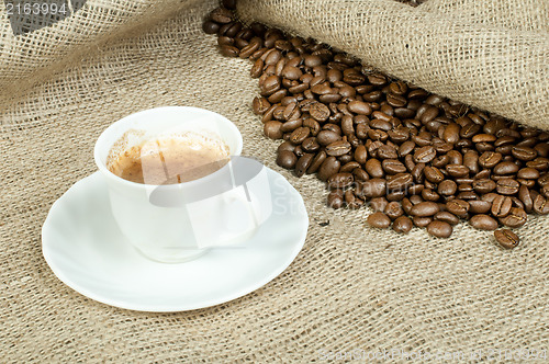 Image of Cup of coffee and coffee beans
