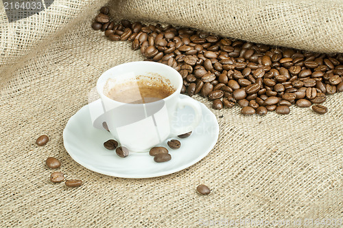 Image of Cup of coffee and coffee beans