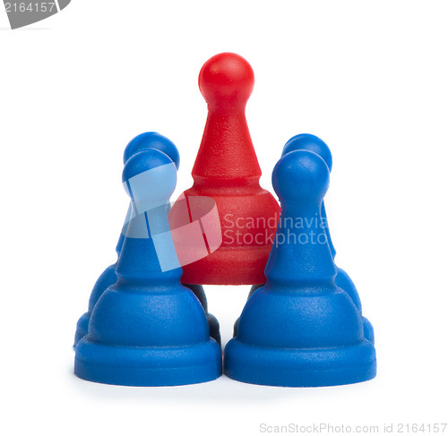 Image of Red and blue game pawns white isolated