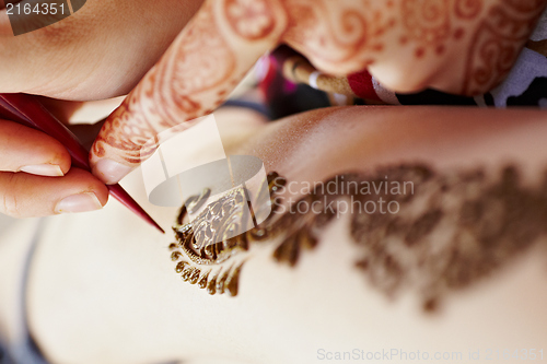 Image of Henna art on woman's hand