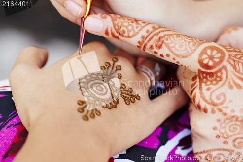 Image of Henna art on woman's hand