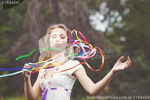 Image of Beautiful girl with ribbons