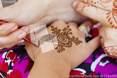 Image of Henna art on woman's hand