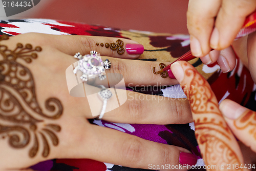 Image of Henna art on woman's hand