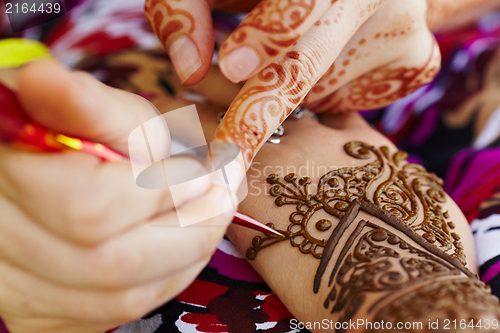 Image of Henna art on woman's hand