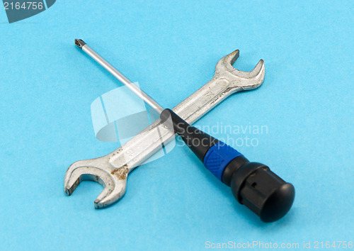 Image of screwdriver spanner tommy wrench tools cross blue 