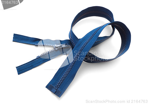 Image of Blue zipper closeup isolated on white