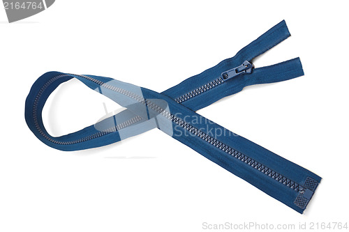 Image of Blue zipper closeup isolated on white background