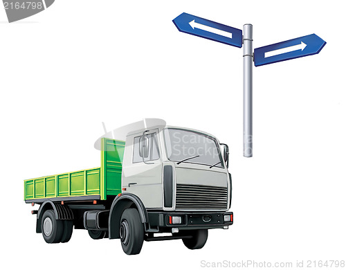 Image of  green Autotruck, Lorry, road sign