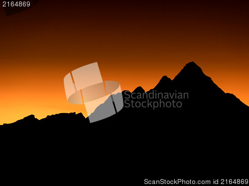 Image of Mountain peaks of Skottind in Polar night - sunset