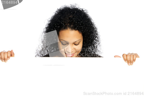 Image of African American lady with a blank sign