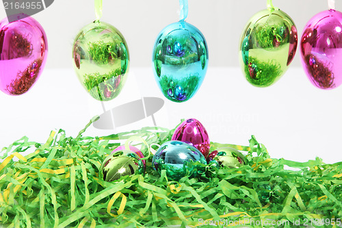 Image of Colourful shiny metallic Easter Eggs