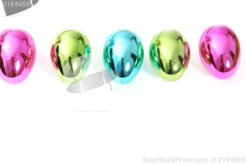 Image of Line of vibrant shiny Easter Eggs