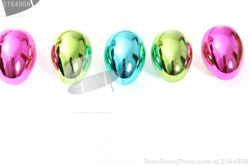 Image of Line of vibrant shiny Easter Eggs