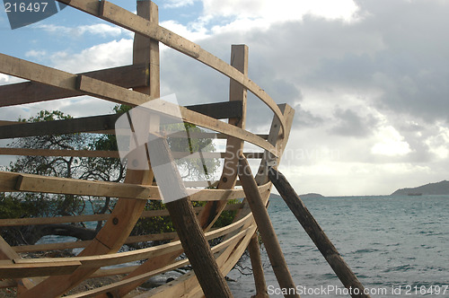 Image of boat frame on beach