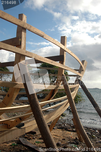 Image of boat frame on beach