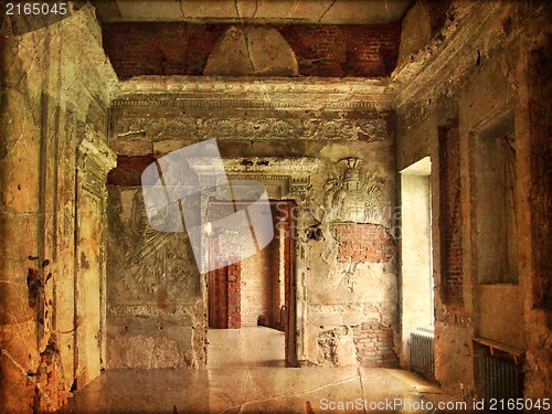 Image of Interior of an old Palace. Ruines of a castle. grunge and retro style.