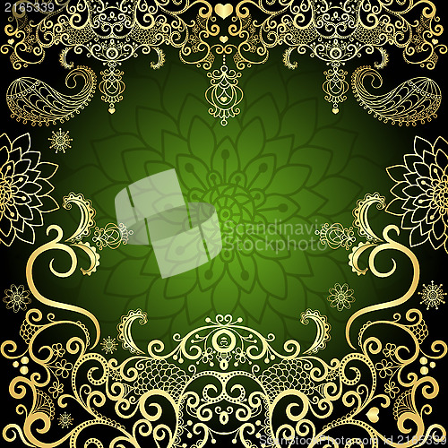 Image of Green-gold vintage floral frame