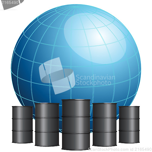 Image of Globe surrounded by oil barrels