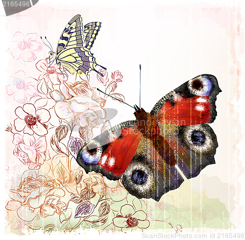 Image of Butterflies and roses