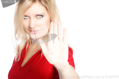 Image of Woman making a cease and desist gesture