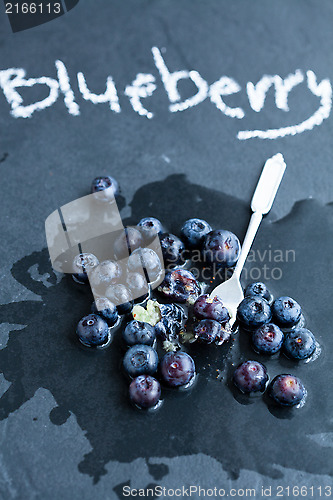 Image of Fresh blueberries and fork