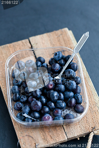 Image of Fresh blueberries and fork