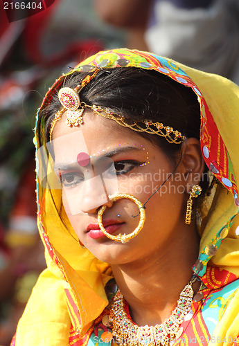 Image of Portrait of Indian girl Pushkar camel fair