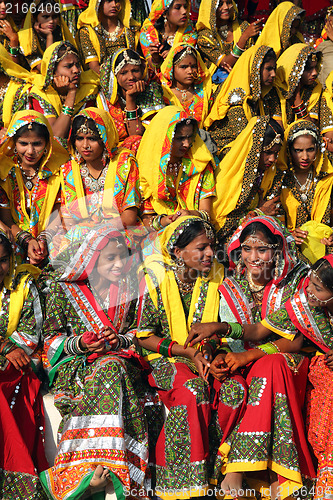 Image of Group of Indian girls in colorful ethnic attire