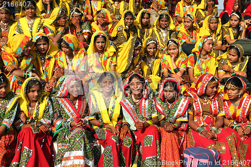 Image of Group of Indian girls in colorful ethnic attire