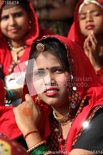 Image of Group of Indian girls in colorful ethnic attire