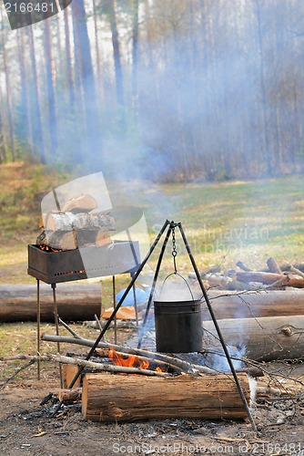 Image of Kettle over campfire