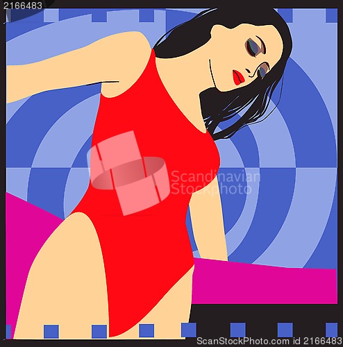 Image of sexy woman on zigzag background raster