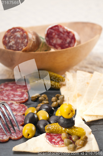 Image of cold cut platter with pita bread and pickles