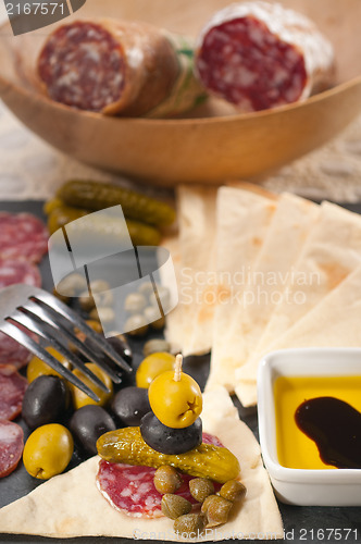 Image of cold cut platter with pita bread and pickles